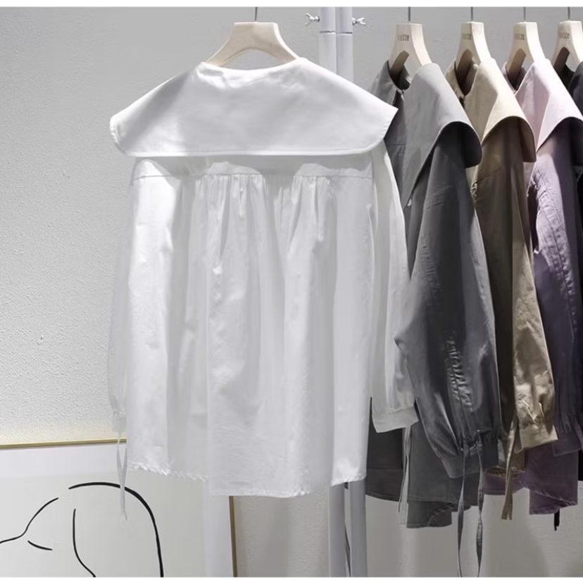 Áo sơ mi dáng rộng, cổ nhọn, tay rút - Hình ảnh 2