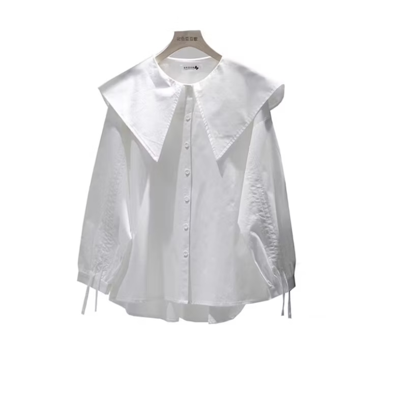 Áo sơ mi dáng rộng, cổ nhọn, tay rút