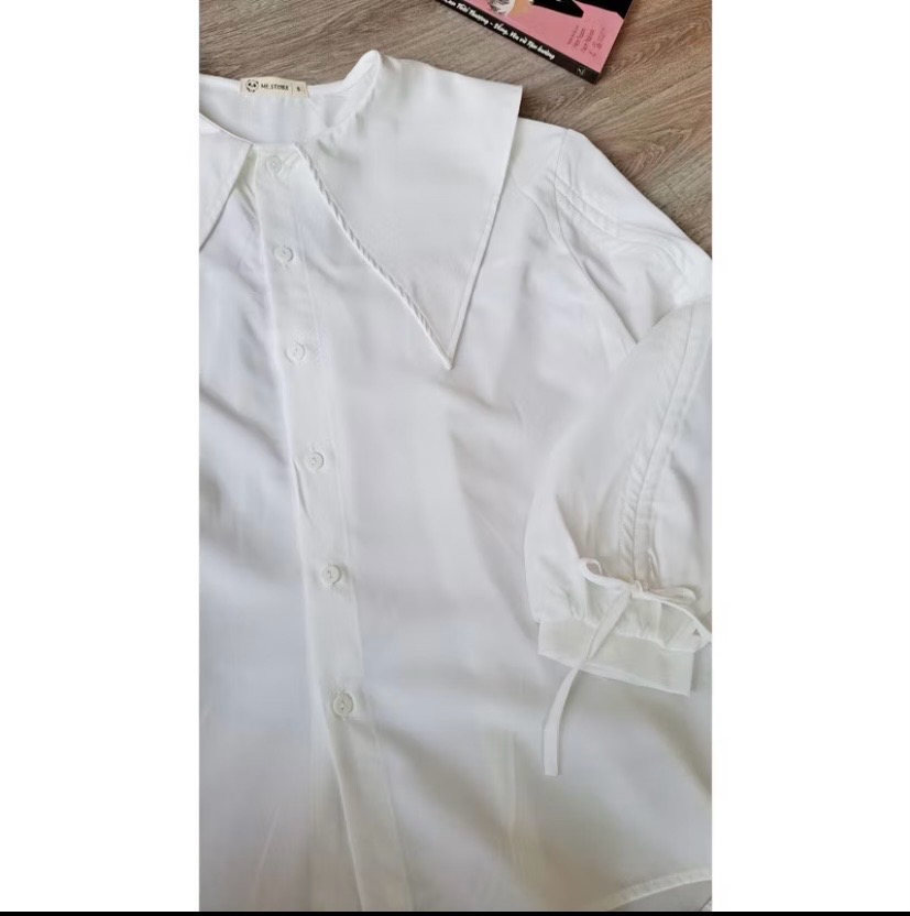 Áo sơ mi dáng rộng, cổ nhọn, tay rút - Hình ảnh 4
