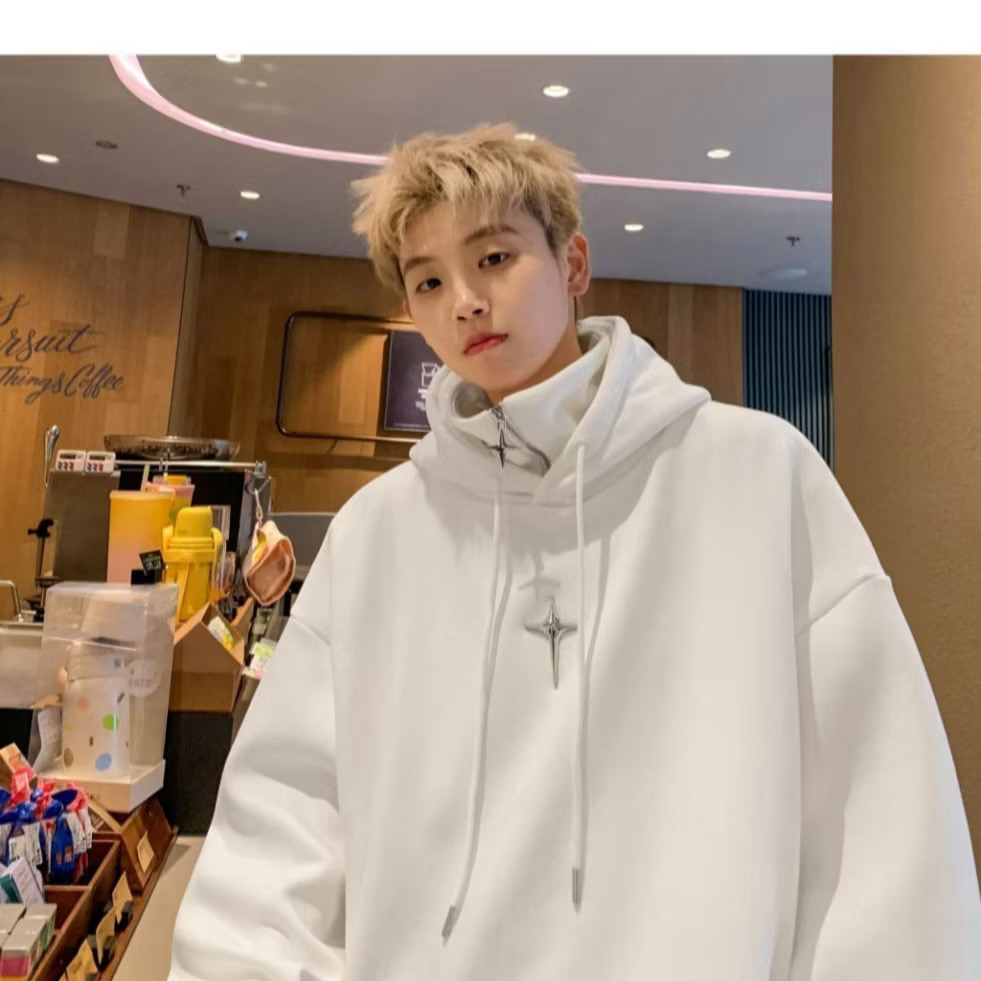 áo hoodie nam cổ cao form rộng - Hình ảnh 2