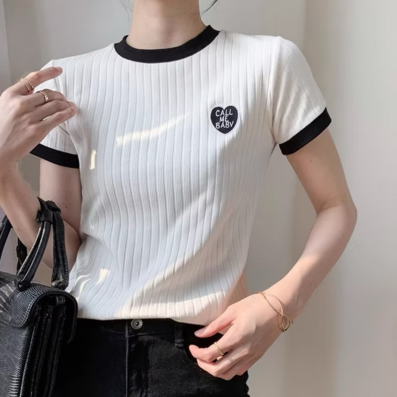 Áo thun nữ baby tee dệt kim tay ngắn cổ tròn