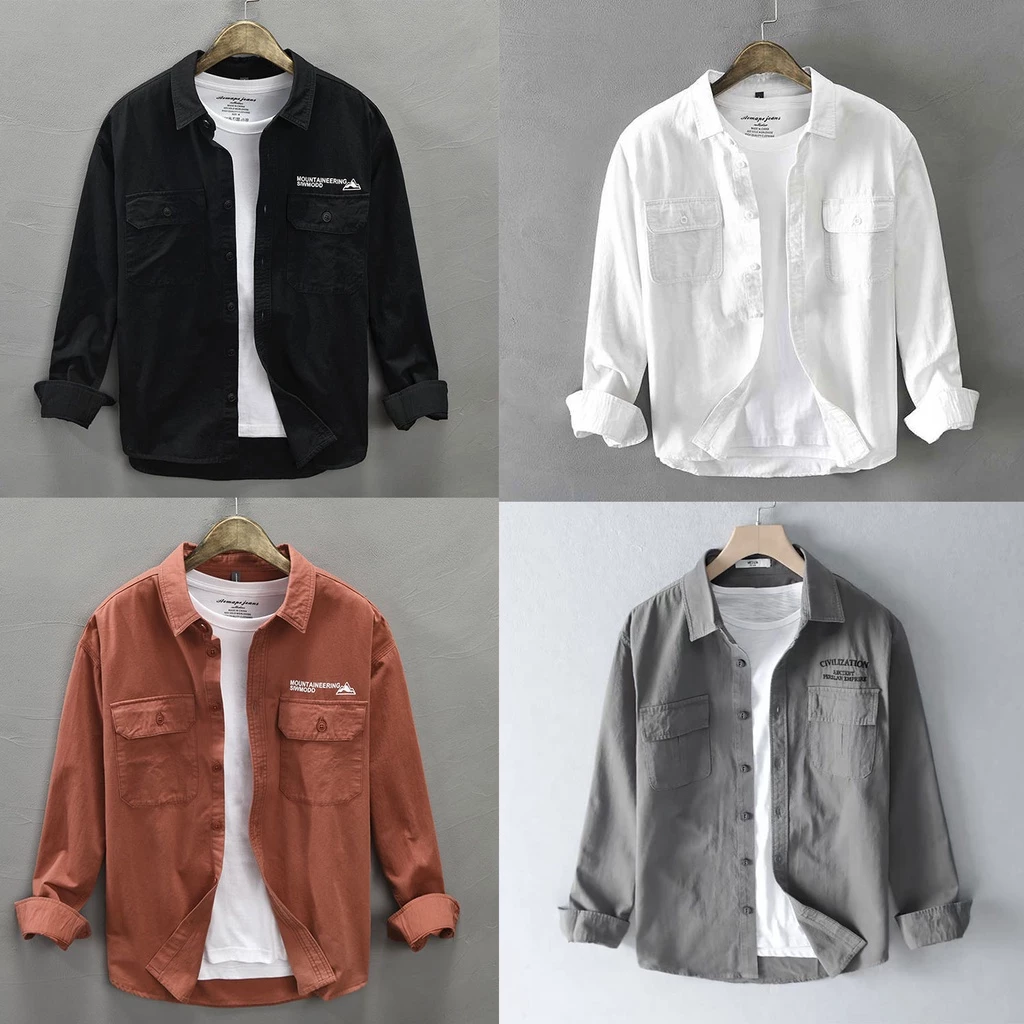 Áo sơ mi nam kiểu dáng basic TOPMEN khoác ngoài chất vải kaki cao cấp