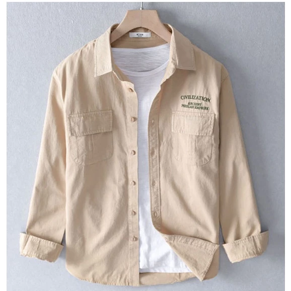 Áo sơ mi nam kiểu dáng basic TOPMEN khoác ngoài chất vải kaki cao cấp - Hình ảnh 5