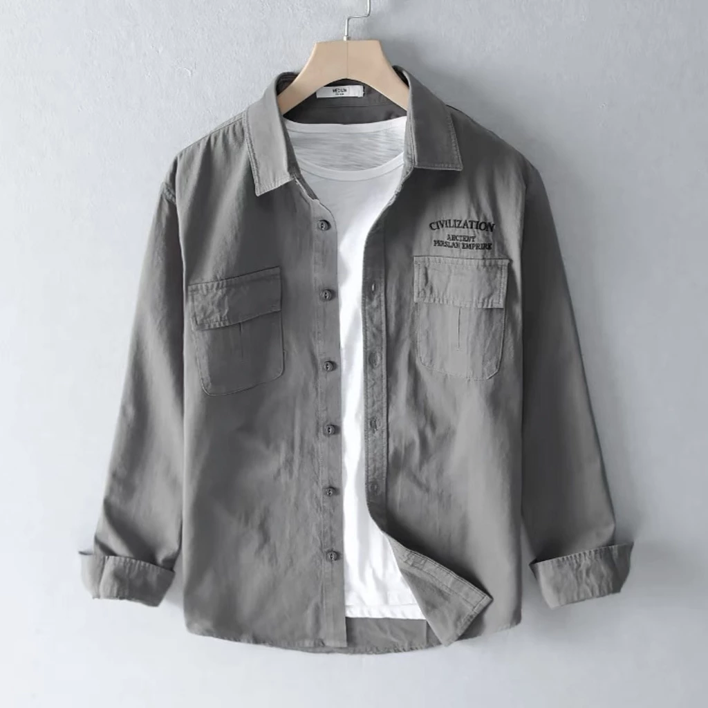 Áo sơ mi nam kiểu dáng basic TOPMEN khoác ngoài chất vải kaki cao cấp - Hình ảnh 6