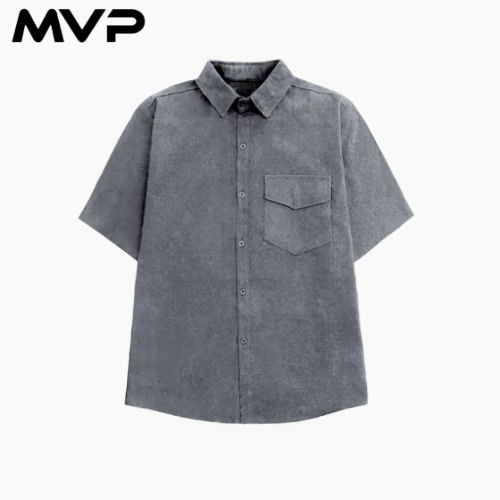 Áo sơ mi nam tay ngắn nhung tăm - Hình ảnh 2