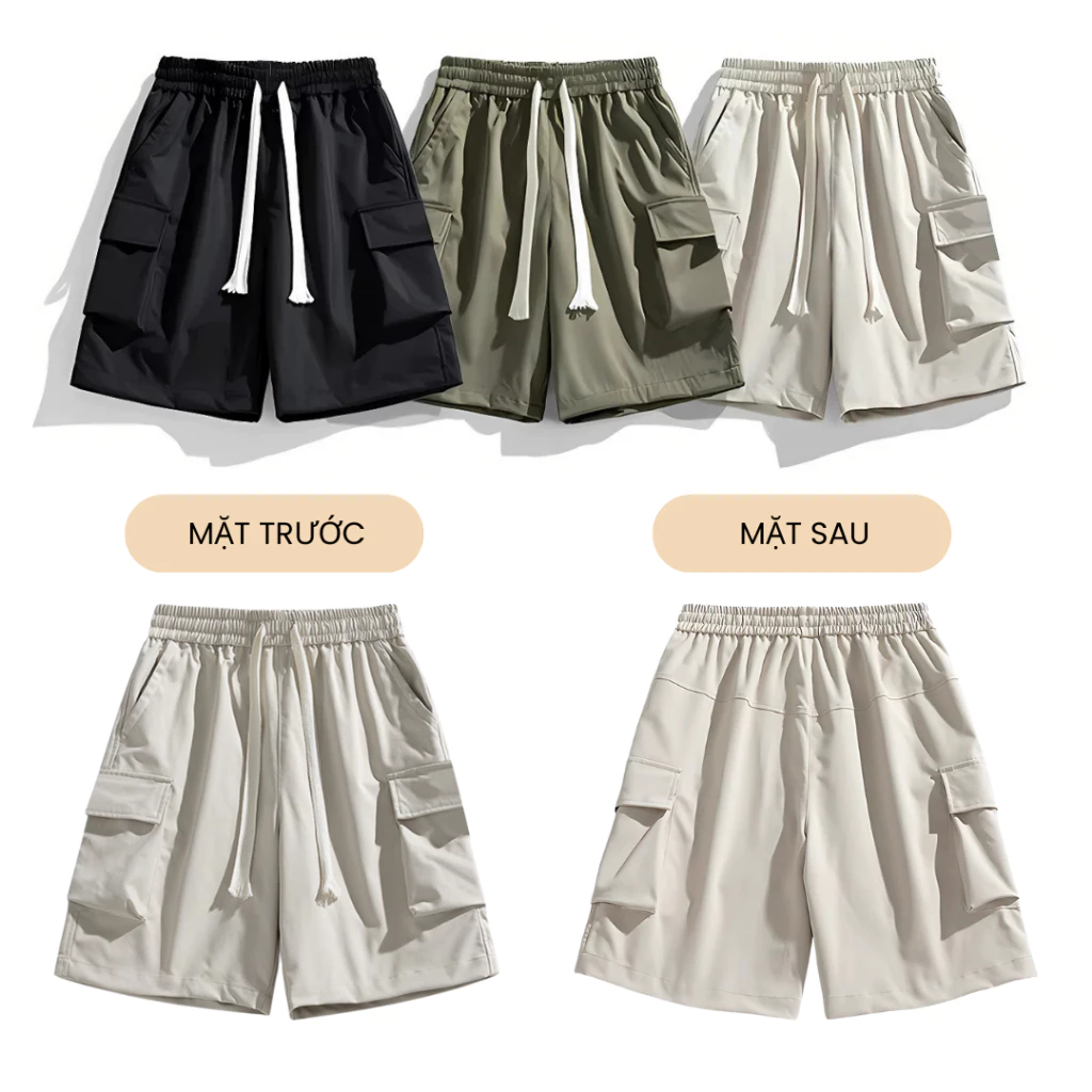 Quần short nam túi hộp ống rộng