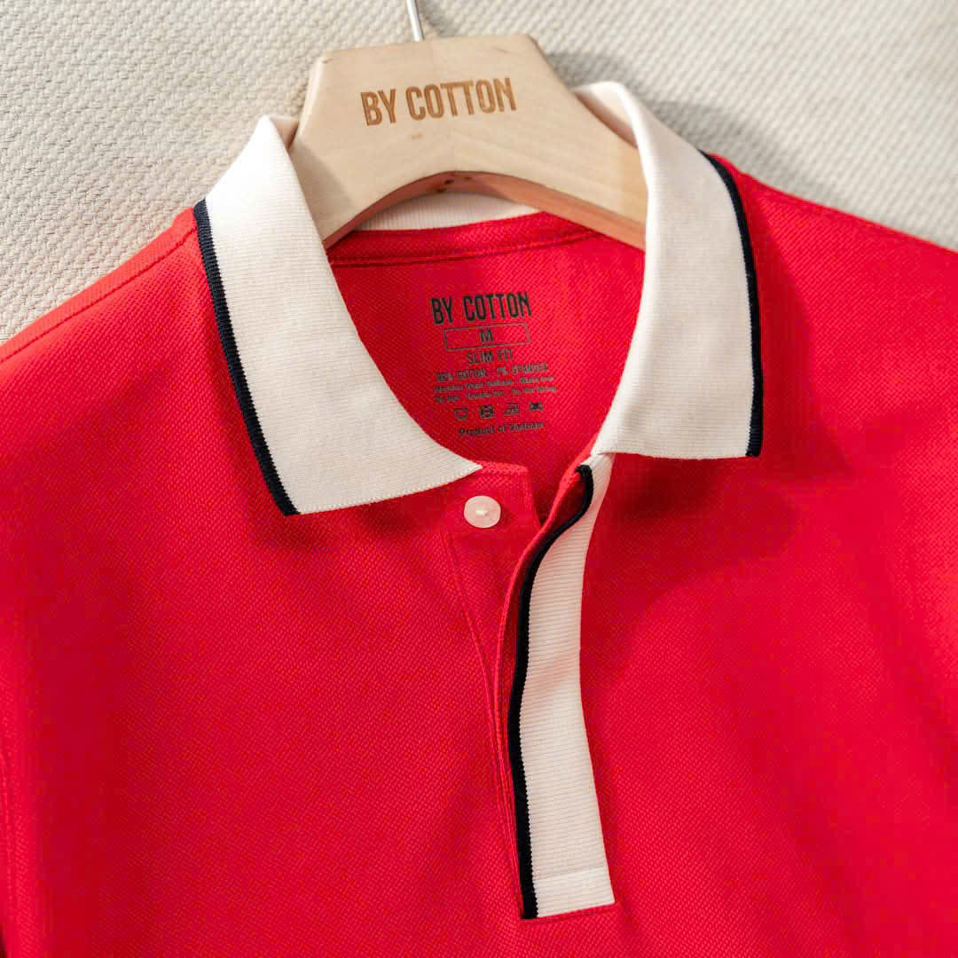 Áo Thun Polo Nam Dệt Kim Cao Cấp Đỏ Phối Bo - Hình ảnh 4