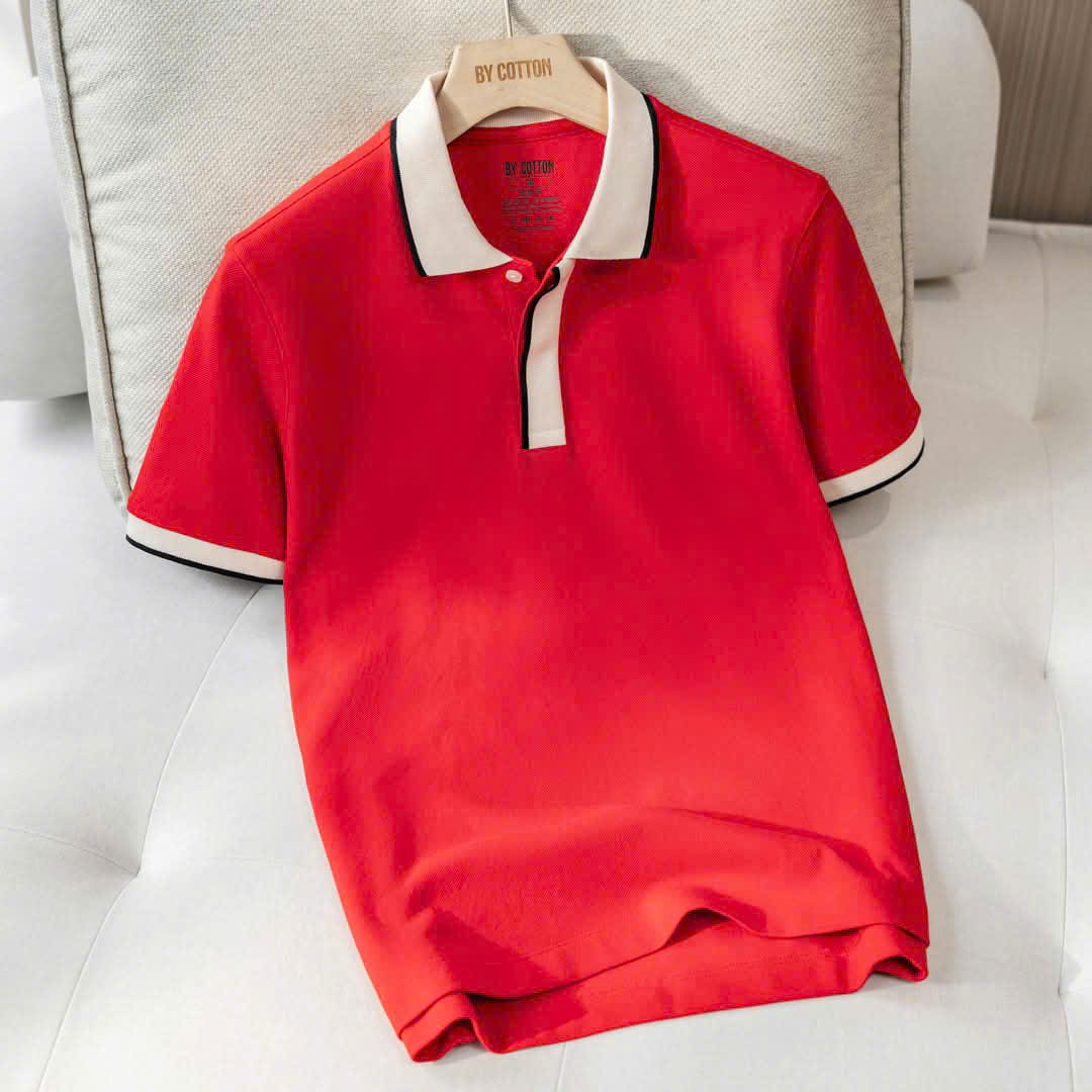 Áo Thun Polo Nam Dệt Kim Cao Cấp Đỏ Phối Bo